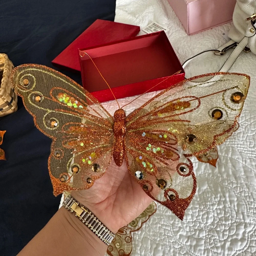 Set‎ of 4 Shimmering Butterfly Ornaments Glitter Wire Decor
